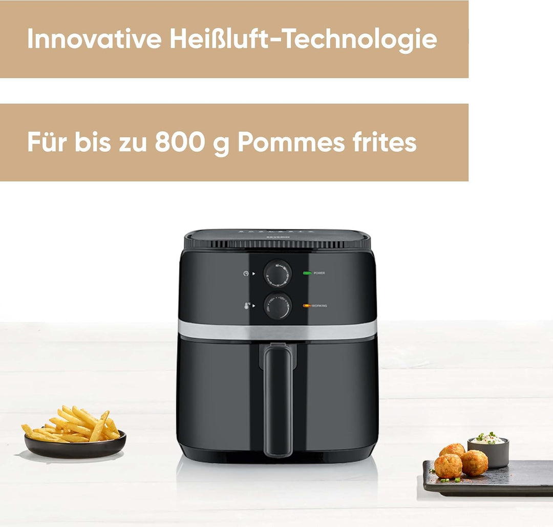SEVERIN Heissluftfritteuse mit 5 Liter Garraum, Heissluft Fryer für gesundes Kochen, Fritteuse ohne