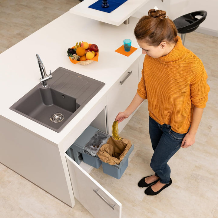 Relaxdays Einbaumülleimer Küche, Auszug, Duo je 8 l, Müllsystem Unterschrank, Kunststoff, HxBxT: 35,