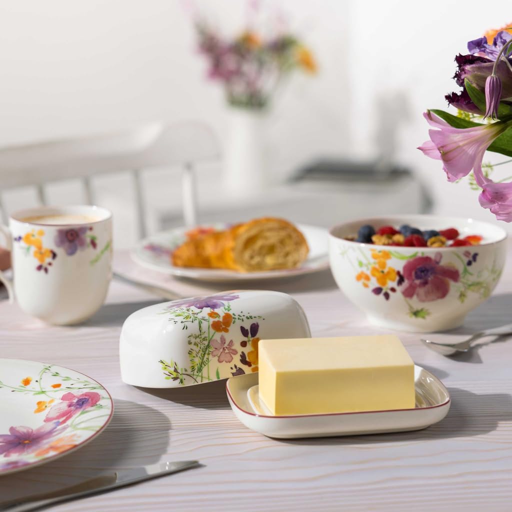 Villeroy & Boch - Mariefleur Basic Butterdose mit Deckel Bunt, Spülmaschinenfest, Mikrowellensicher,