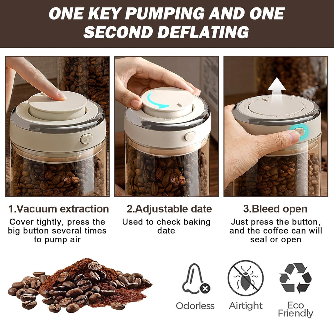 Kaffeedose luftdicht, 2 Stück kaffeedosen 1100ml 1700ml, Transparent Vakuum Kaffeebohnen Behälter Gl