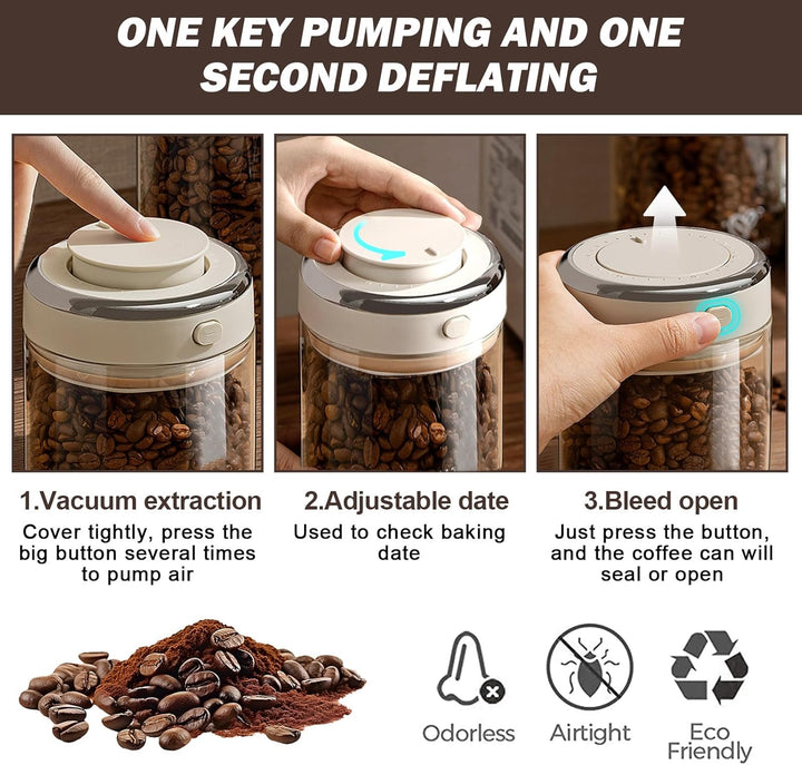 Kaffeedose luftdicht, 2 Stück kaffeedosen 1100ml 1700ml, Transparent Vakuum Kaffeebohnen Behälter Gl