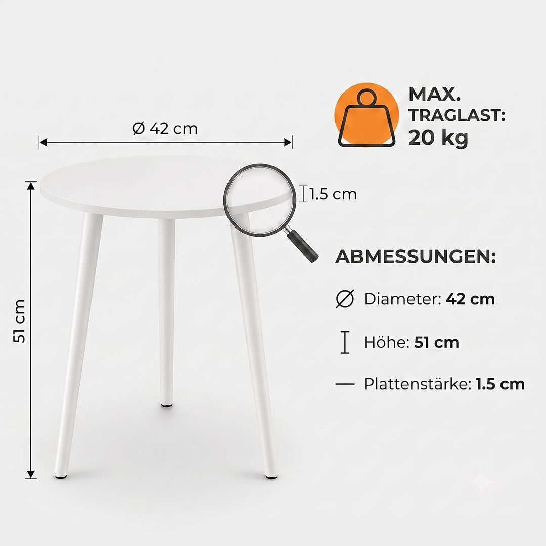 APICIZON Beistelltisch, Couchtisch rund Ø 42 cm, Höhe 51 cm, Sofatisch mit Beinen aus Massivholz, Sk