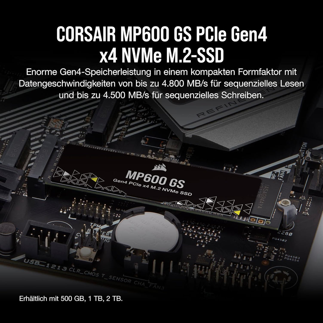Corsair MP600 GS 500 GB PCIe Gen4 x4 NVMe M.2-SSD – Hochdichter TLC NAND – M.2 2280-Formfaktor – Kom