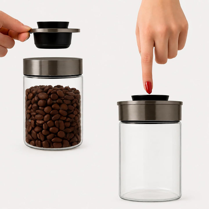 BURI Vorratsglas Vakuumglas 3er Set 1300ml | Vorratsdosen Glas mit Edelstahl Deckel & Vakuum Klick-M