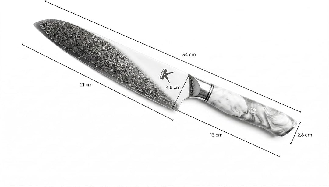 KAWOLA Damast Küchenmesser Santoku Kochmesser 21cm I Küchenmesser Damaststahl I Santoku Messer Damas