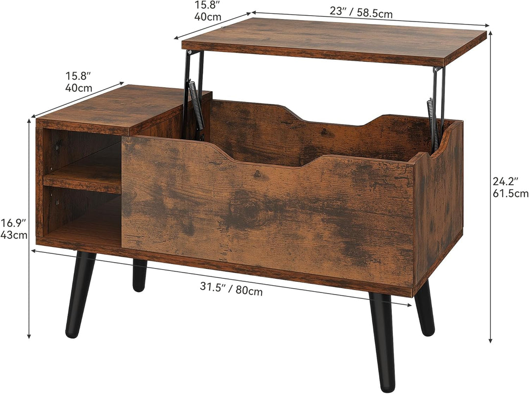 YITAHOME Couchtisch mit anhebbarer Platte und verstecktem Fach, verstellbare Ablagefläche, Federhebe