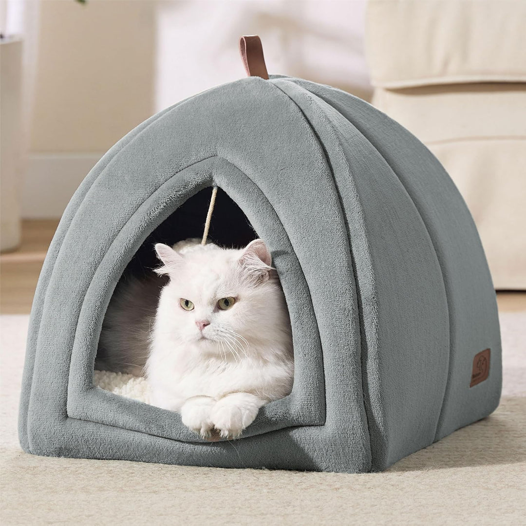 BEDSURE Katzenhöhle Katzen Grau - Faltbare Katzenbett mit waschbaren Kissen, Katzenzelt für Kätzchen