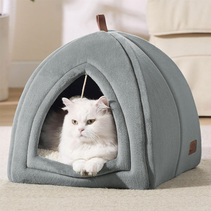 BEDSURE Katzenhöhle Katzen Grau - Faltbare Katzenbett mit waschbaren Kissen, Katzenzelt für Kätzchen