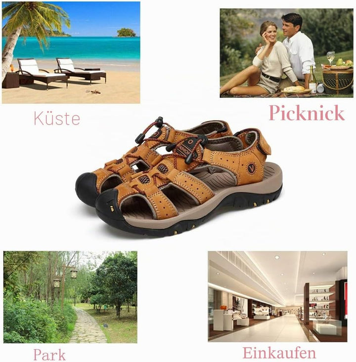 Sandalen Herren Leder Strand Wandersandale Trekkingsandalen Outdoorschuhe Sommer Freizeitschuhe Wand