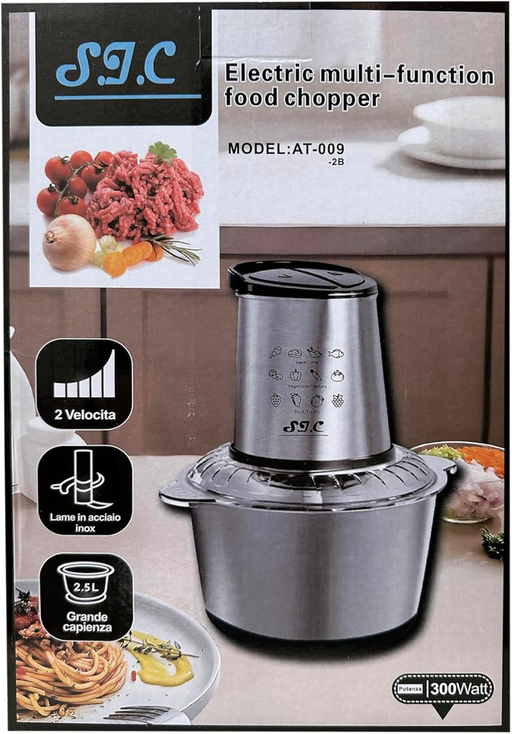 Zerkleinerer Küche Elektrisch,fleischwolf elektrisch, Mixer,300 W, 2L Edelstahlbehälter,2 Geschwindi