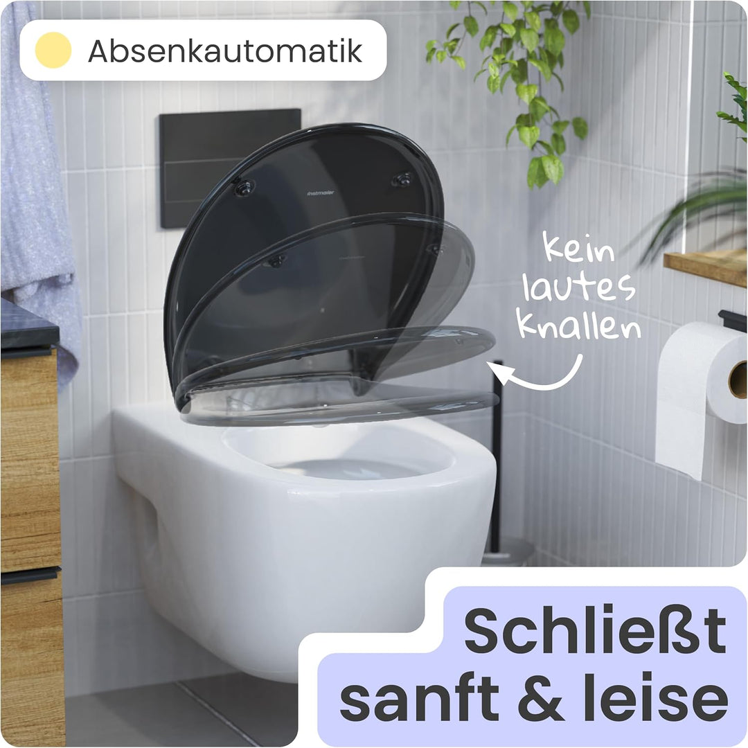 instmaier Toilettendeckel mit Absenkautomatik schwarz | Made in Germany | ovale Form | Toilettensitz