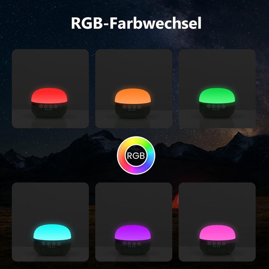 LED Campinglampe 8400mAh akku, RGB Farbwechsel Camping Laterne mit USB C Aufladbar, 5 Lichtmodi, Stu
