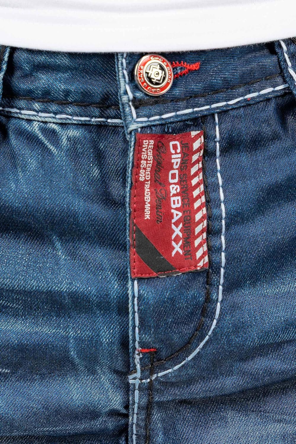 Cipo & Baxx Herren Jeans – Regular Fit Denim Hose für Männer, Destroyed und Used Look, Bikerstyle, C