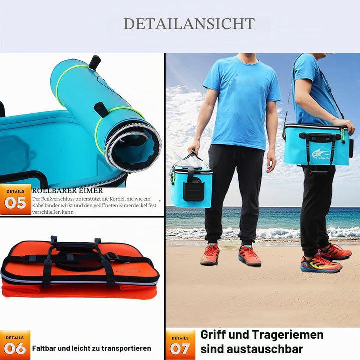 MMSGA Angeleimer, 23L/30L/38L Tragbarer Faltbarer Angelköder-Eimer，Multifunktionaler Behälter für le