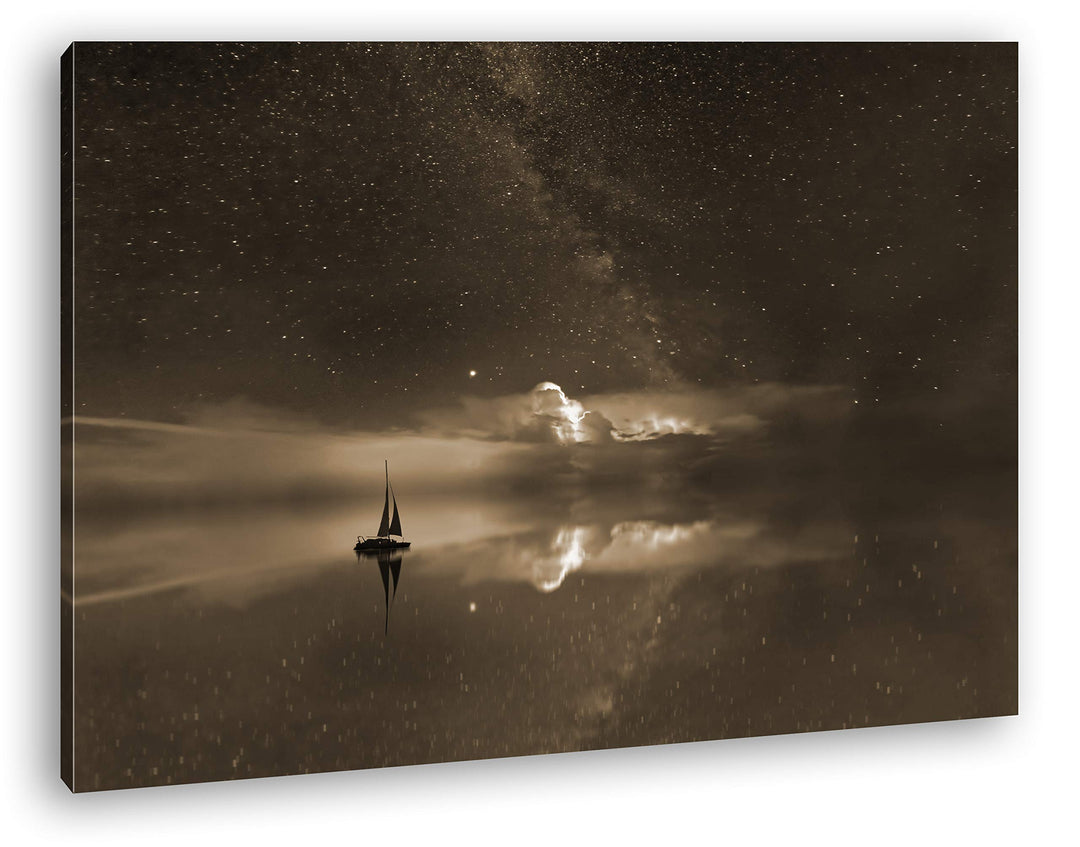 deyoli Sternenhimmel auf See Format: 120x80 Effekt: Sepia als Leinwand, Motiv fertig gerahmt auf Ech