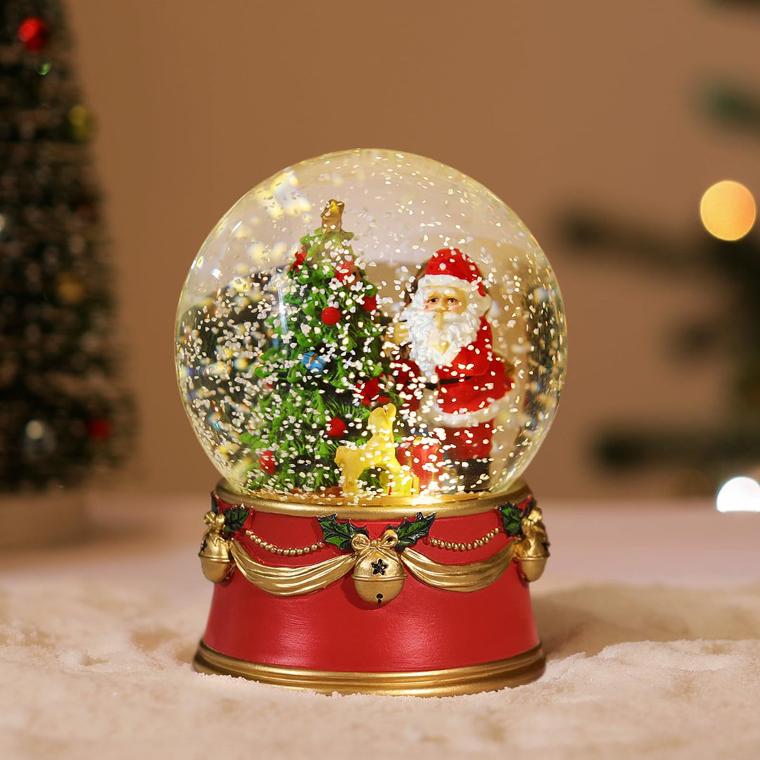 Lewondr Weihnachts-Schneekugel, Weihnachtsmann elektrische Schneekugel mit Schneeflocke & Lichter, B