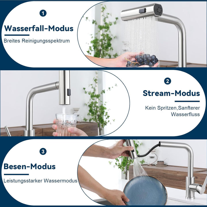 Mursche Wasserhahn Küche Küchenarmatur Ausziehbar - Waterfall Mischbatterie mit Brause Spültischarma