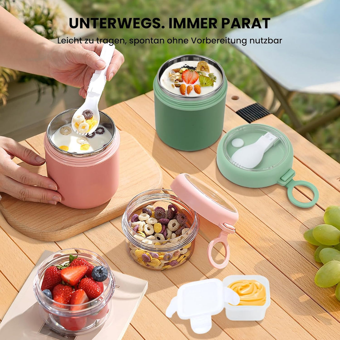 GEEKHOM 2er-Set Müslibecher To Go Edelstahl 530ml+330ml Joghurt und Müsli To Go Becher Klein Bpa Fre