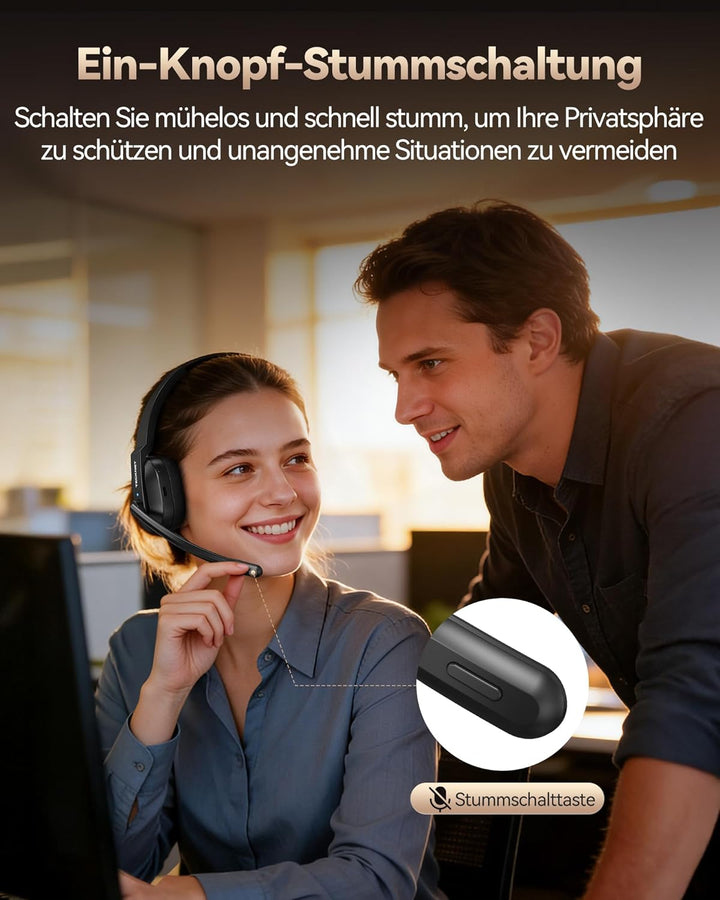 TECKNET V5.2 Bluetooth Headset mit Mikrofon, Wireless Headset mit Ladestation, MIC ENC Noise Cancell