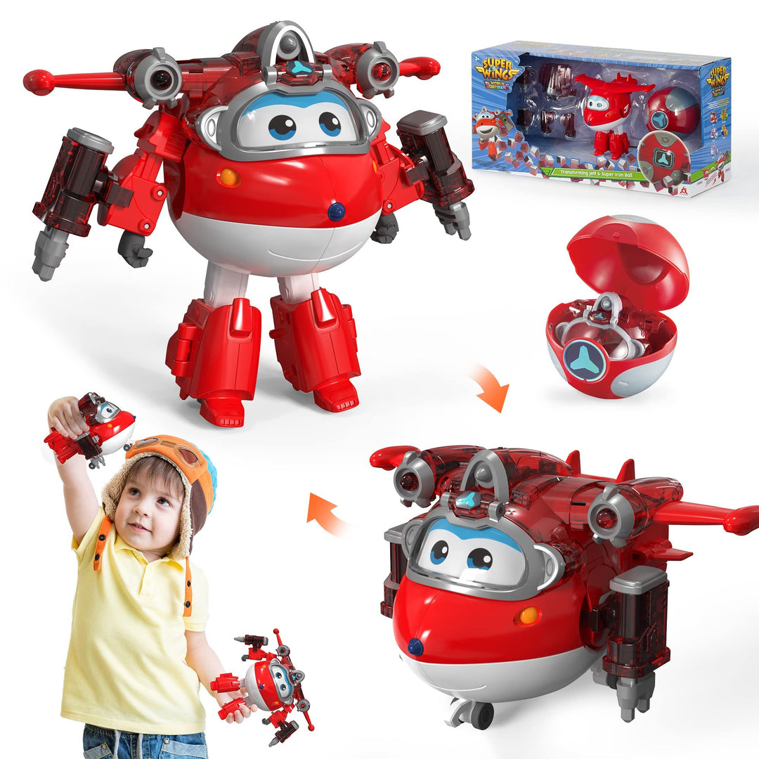 Super Wings EU760963 - Transforming Jett & Steel Power Ball, ca. 12,7 cm grosse verwandelbare Spiel-