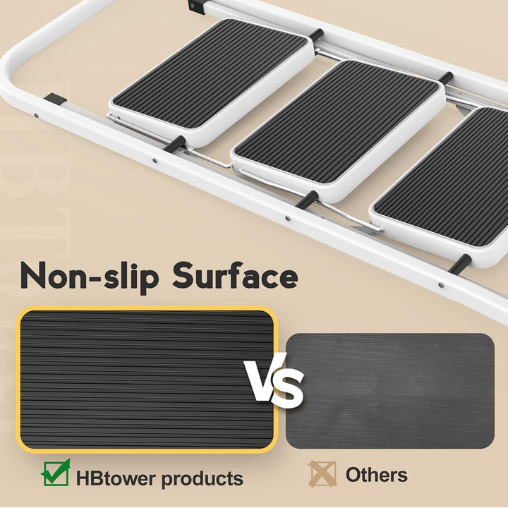 HBTower Trittleiter 3 Stufen klappbar, Trittleiter mit Anti-Rutsch-Pedal, Tragbare Robuste Tritthock