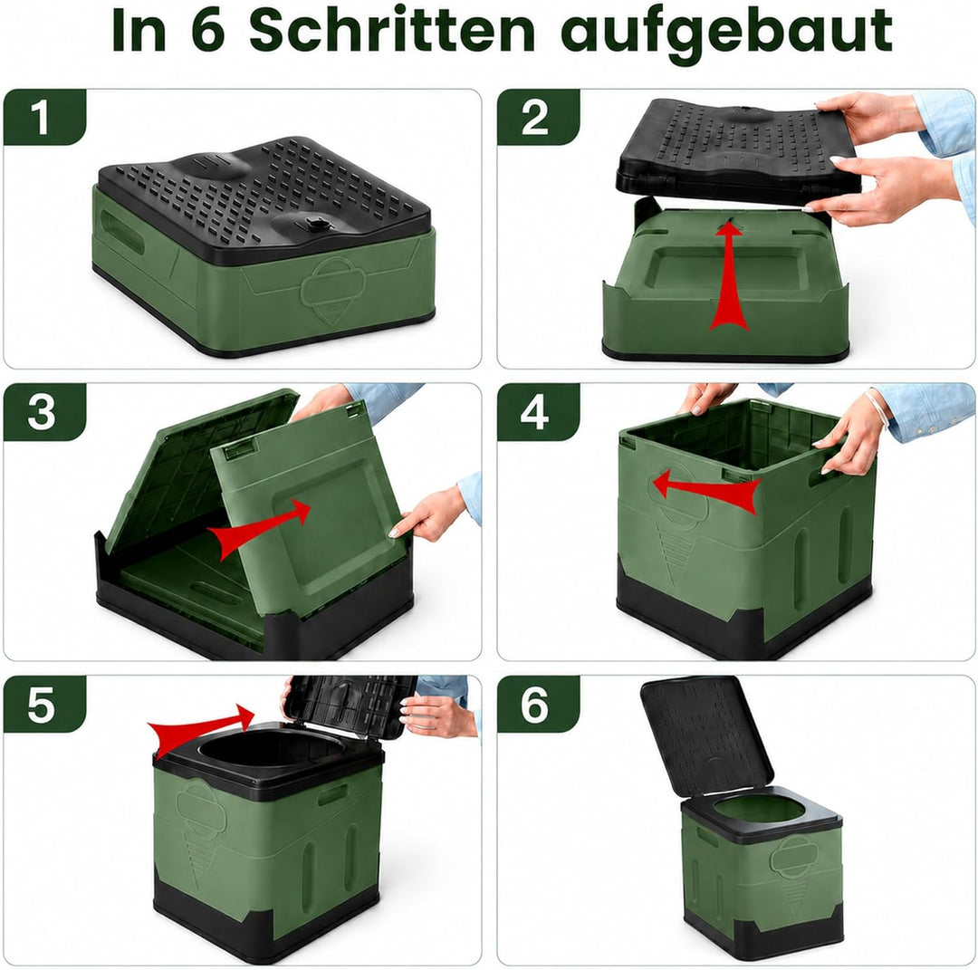 Tragbares Klapptoiletten-Set, 25 L Gross, Maximale Tragung 150KG, 24 Beutel Müllbeutel,Transporttasc