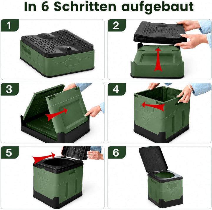 Tragbares Klapptoiletten-Set, 25 L Gross, Maximale Tragung 150KG, 24 Beutel Müllbeutel,Transporttasc