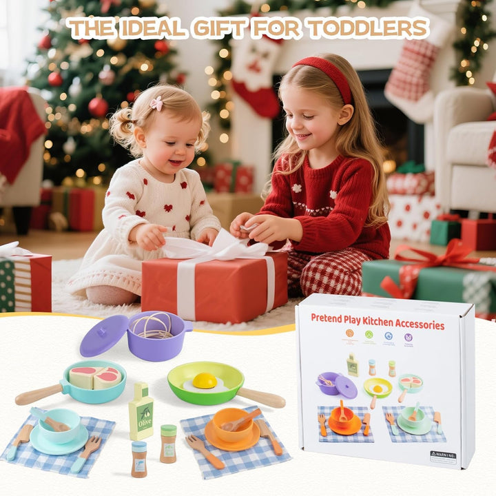 Kinderküche Zubehör Holz,Spielküche Zubehör,Puppengeschirr,Kinder Kochset Töpfe und Pfannen Set,Roll