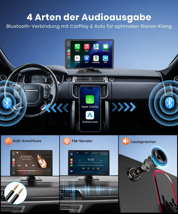 Foxpark 9.26-Zoll CarPlay Display mit IPS Touchscreen, kabelloses Apple CarPlay & Android Auto,Bluet