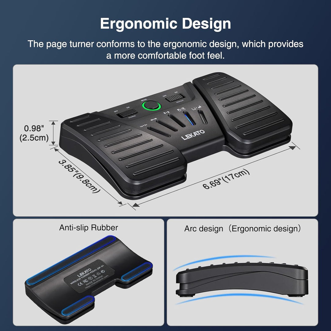 LEKATO Bluetooth Page Turning Pedal, Drahtloser Page Turner, Wiederaufladbarer Seitenwender für Smar