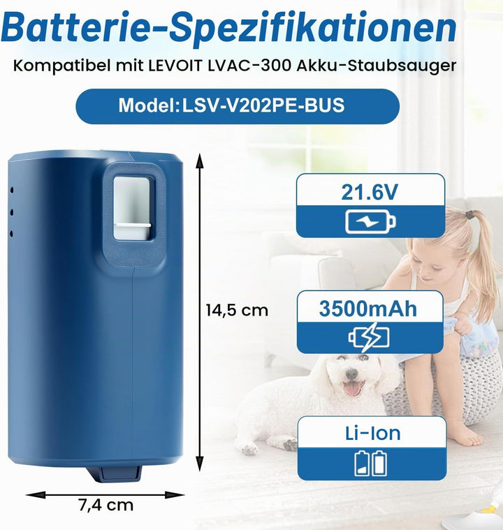 3500mAh Ersatzakku kompatibel mit LEVOIT LVAC-300 kabellosen Staubsauger