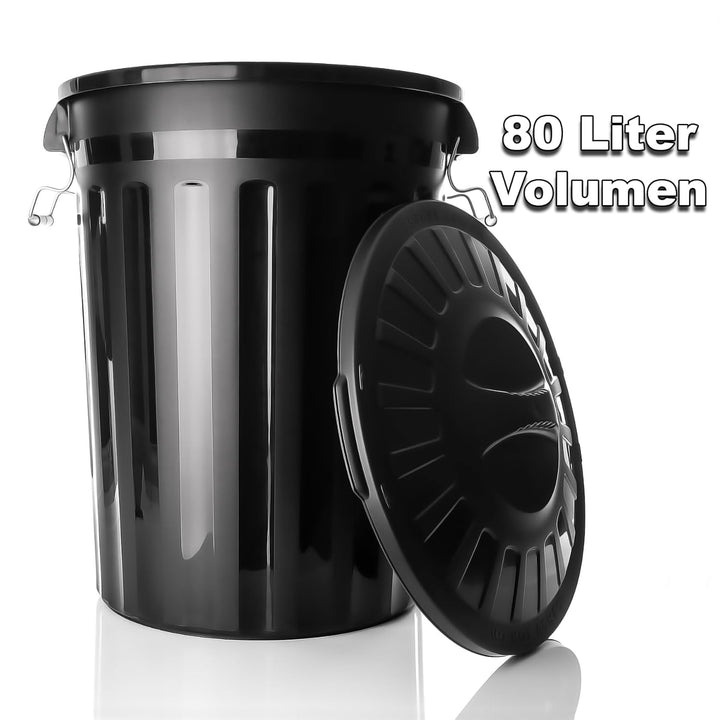 BigDean 2 Stück wetterfeste Universaltonne mit Deckel Schwarz und 2 Tragegriffen + Clip Verschluss a