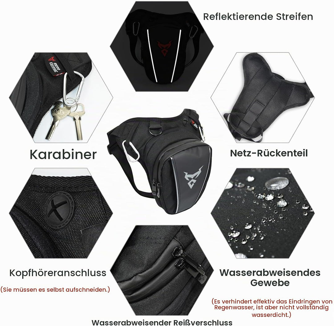 MIGHTYDUTY Motorrad Beintasche Herren Erweiterbar Oberschenkeltasche Hüfttaschen schwarz Gürteltasch