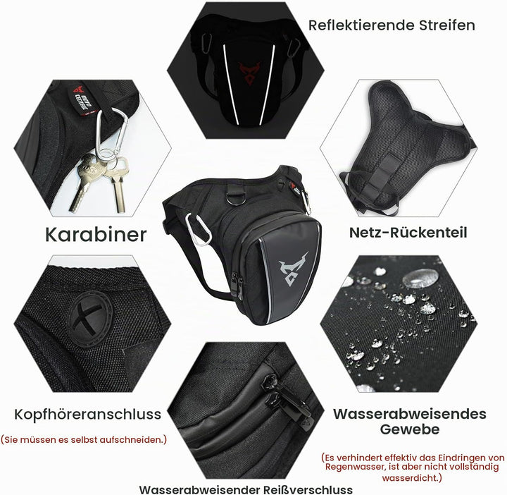 MIGHTYDUTY Motorrad Beintasche Herren Erweiterbar Oberschenkeltasche Hüfttaschen schwarz Gürteltasch