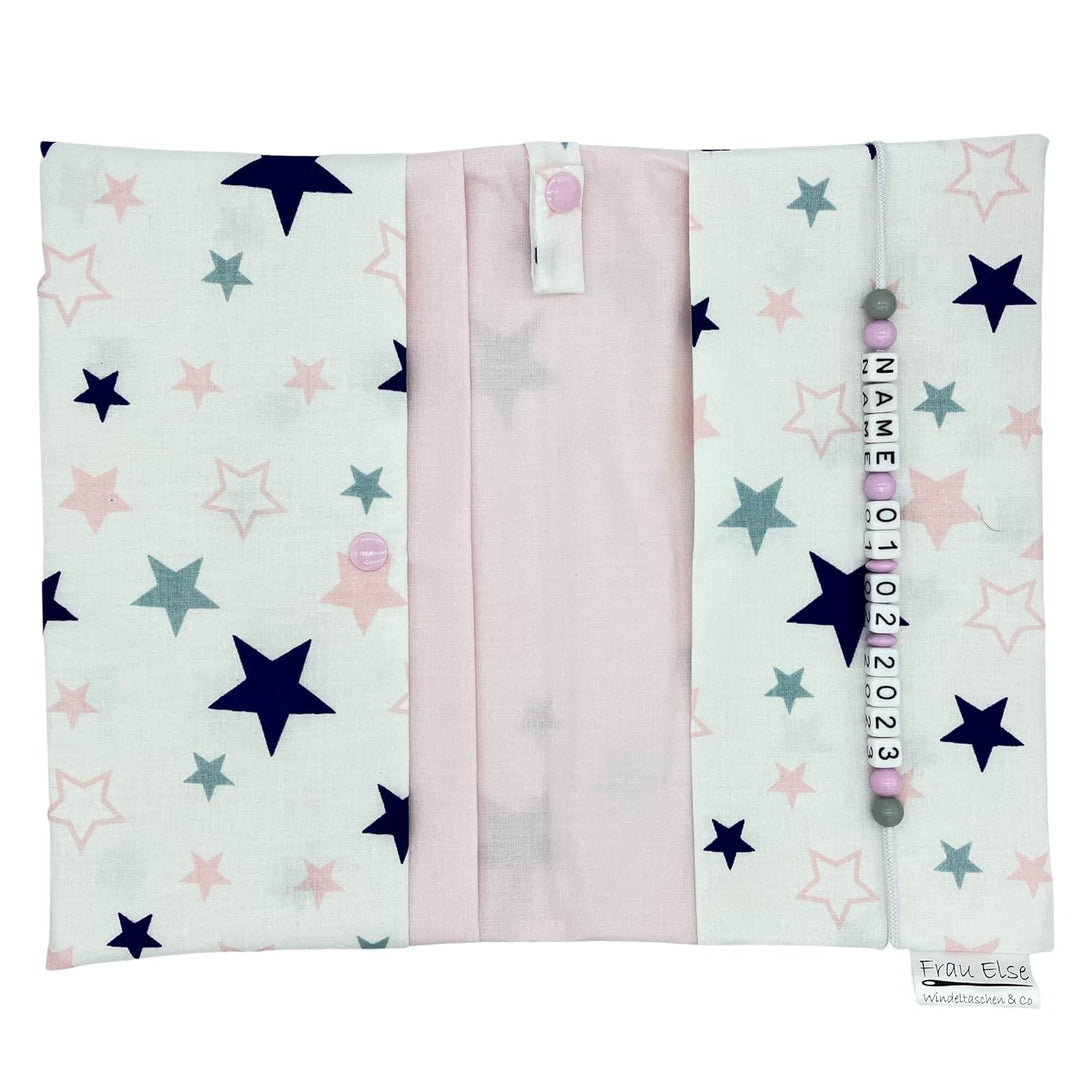 Grosse Windeltasche XXL mit Name personalisiert Wickeltasche - Sterne weiss rosa - für Mädchen