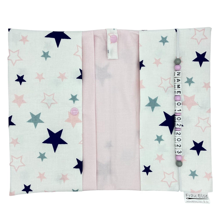 Grosse Windeltasche XXL mit Name personalisiert Wickeltasche - Sterne weiss rosa - für Mädchen