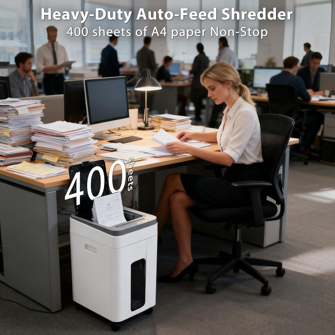 Aktenvernichter Papierschredder Paper Shredder: 400-Blatt Auto-Feed P5 Mikroschnitt Partikelschnitt