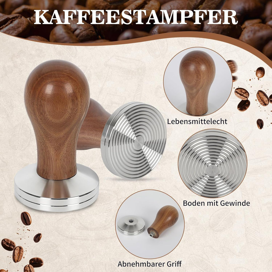 Kaffee Tamper 51mm Set, Siebträger Zubehör Set mit Puck Screen 51mm, WDT Tool, Tampermatte und Magne