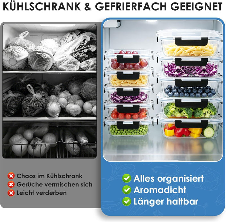 Hotec Glas-Frischhaltedosen Set, (4er-Pack), Auslaufsicher, BPA-frei, Mikrowellen-, Ofen-, Gefrier-
