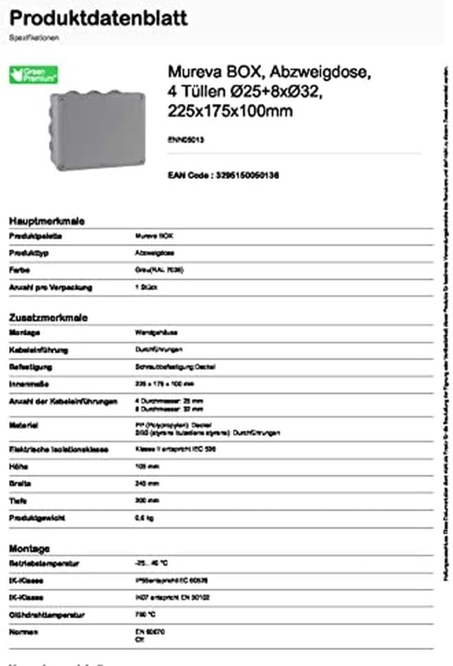 Schneider Electric Mureva Box ENN05013 Abzweigdose 4 Tüllen Ø 25mm + 8 Tüllen Ø 32mm, geeignet für F