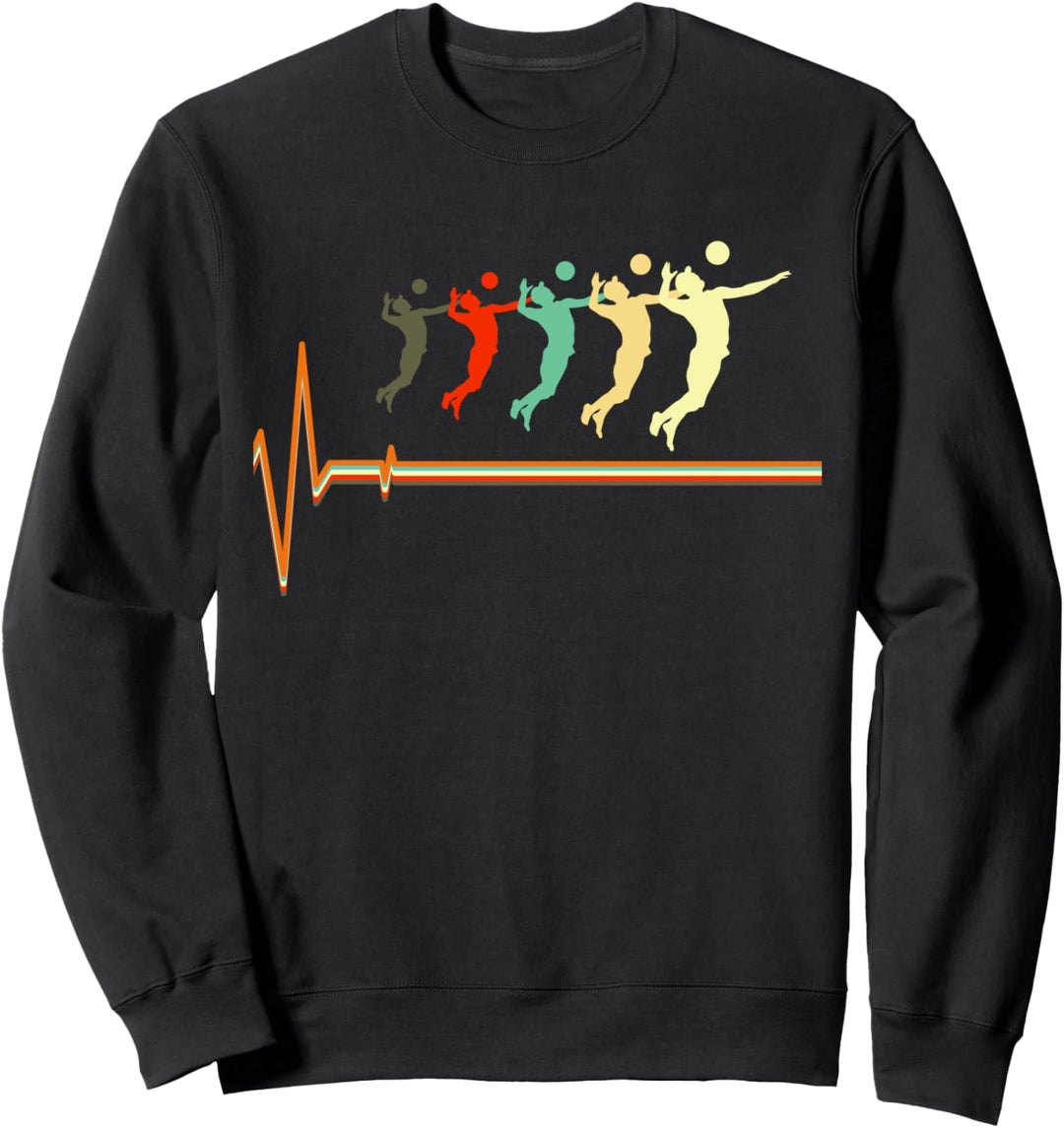 Volleyball Shirt, Retro Vintage Volleyball Herzschlag Sweatshirt