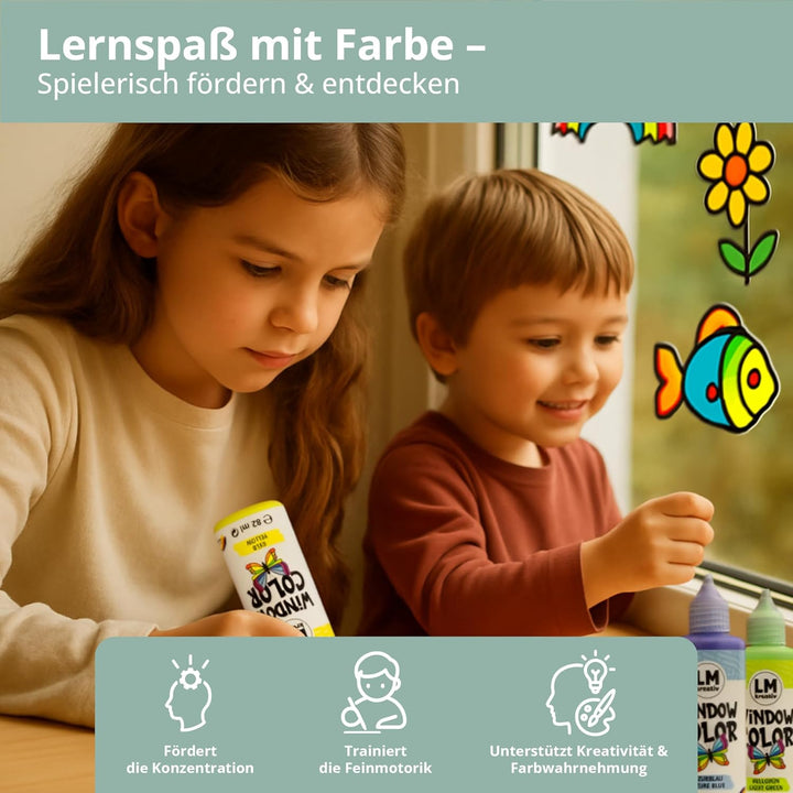 LM-Kreativ Window Color Set 4 Jahreszeiten - Fenstermalfarben Set mit 15 Farben, Konturfarben & 3 be