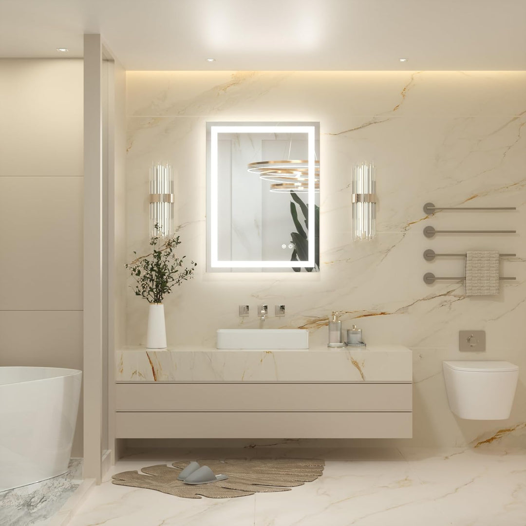 Keonjinn Badspiegel mit Beleuchtung 60x80cm, Badezimmerspiegel Beleuchtet Beschlagfrei Led Bad Spieg