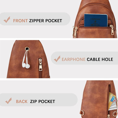 BOSTANTEN Brusttasche Damen Schulterrucksack Sling Bags Klein Umhängetasche Crossbody Bag PU Leder B