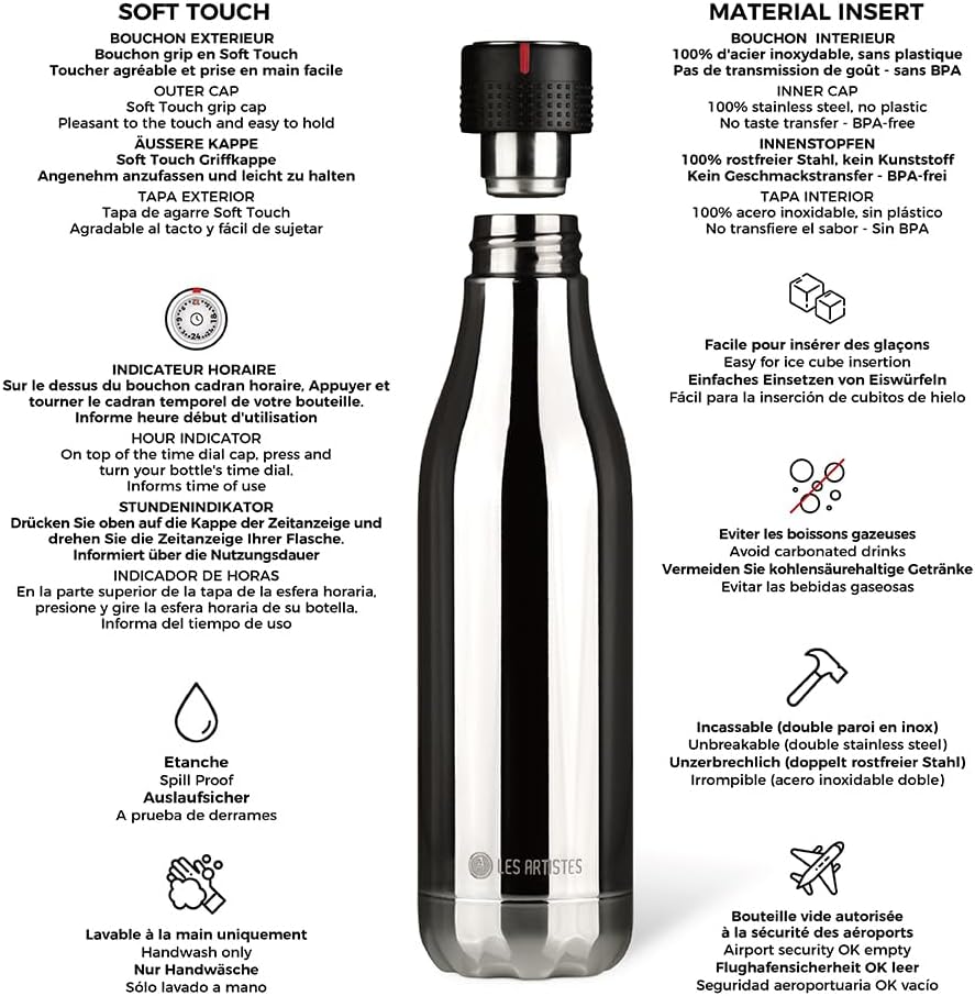 Les Artistes Paris Bottle Up Trinkflasche, Edelstahl, Argent, 7.05 cm