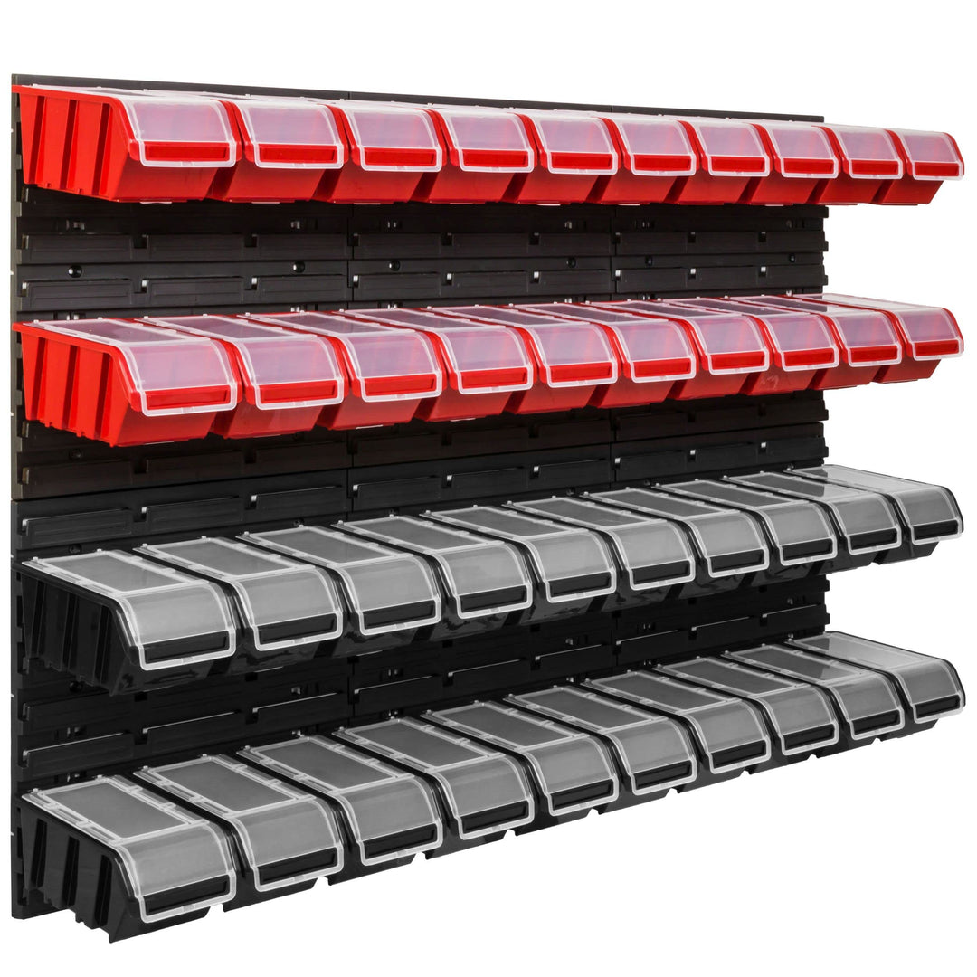 Lagersystem Werkstattregal | 117 x 78 cm | 40 stck. Box | Wandregal mit Stapelboxen - Wandplatten Ex