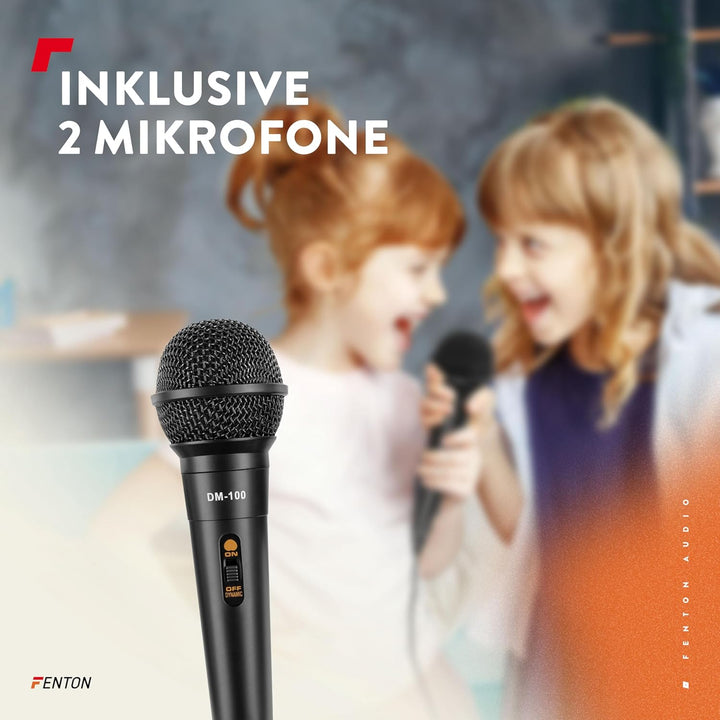 Fenton LIVE290 Karaoke Box, Musikbox Bluetooth – Karaoke Anlage mit 2 Mikrofonen – 300 Watt Bluetoot