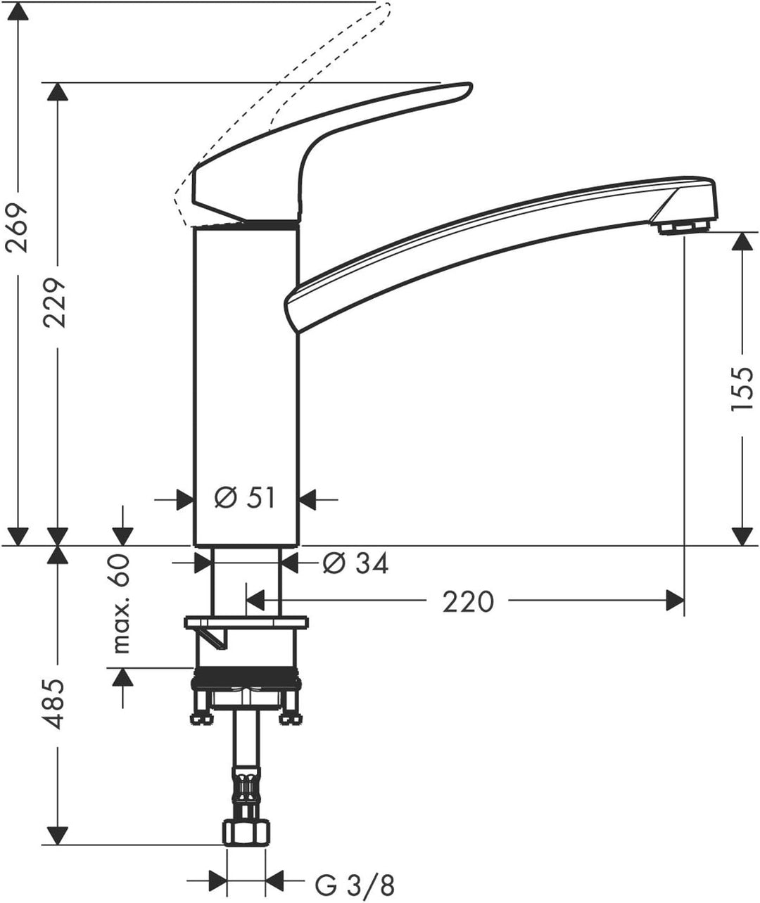 hansgrohe Focus M41 - Küchenarmatur, 1 Stahlart, Wasserhahn Küche mit Auslaufhöhe 160 mm, Mischbatte