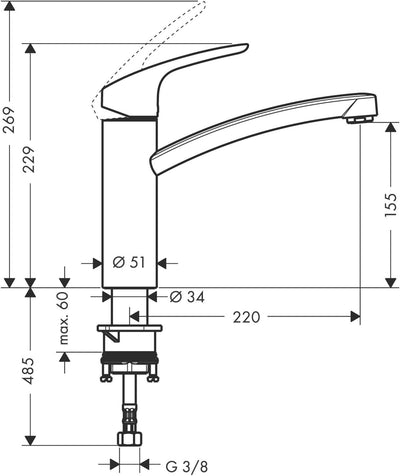 hansgrohe Focus M41 - Küchenarmatur, 1 Stahlart, Wasserhahn Küche mit Auslaufhöhe 160 mm, Mischbatte