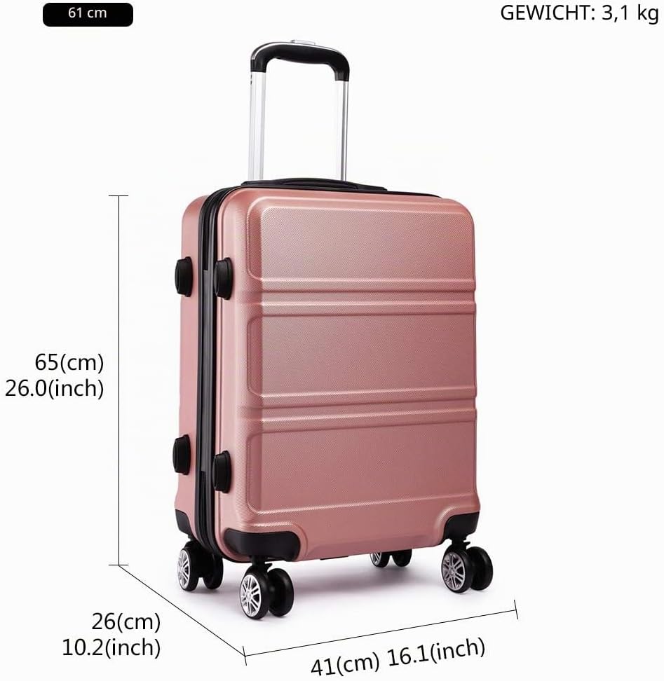 Kono ABS Kabinenkoffer, Hartschale, leicht, 55 cm, Handgepäck mit TSA-Schloss 38 l Rosegold, Rosegol